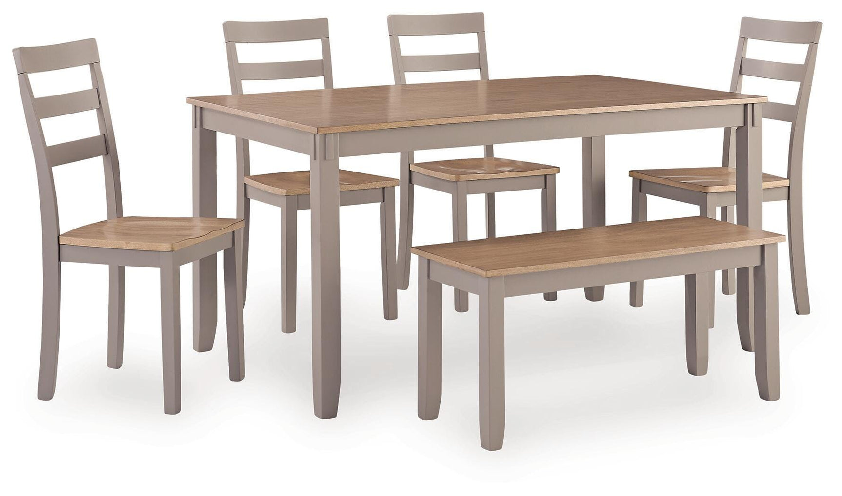 Harperfeld Natural/Gray Dining Table and 4 Chairs and Bench (Set of 6)