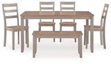 Harperfeld Natural/Gray Dining Table and 4 Chairs and Bench (Set of 6)