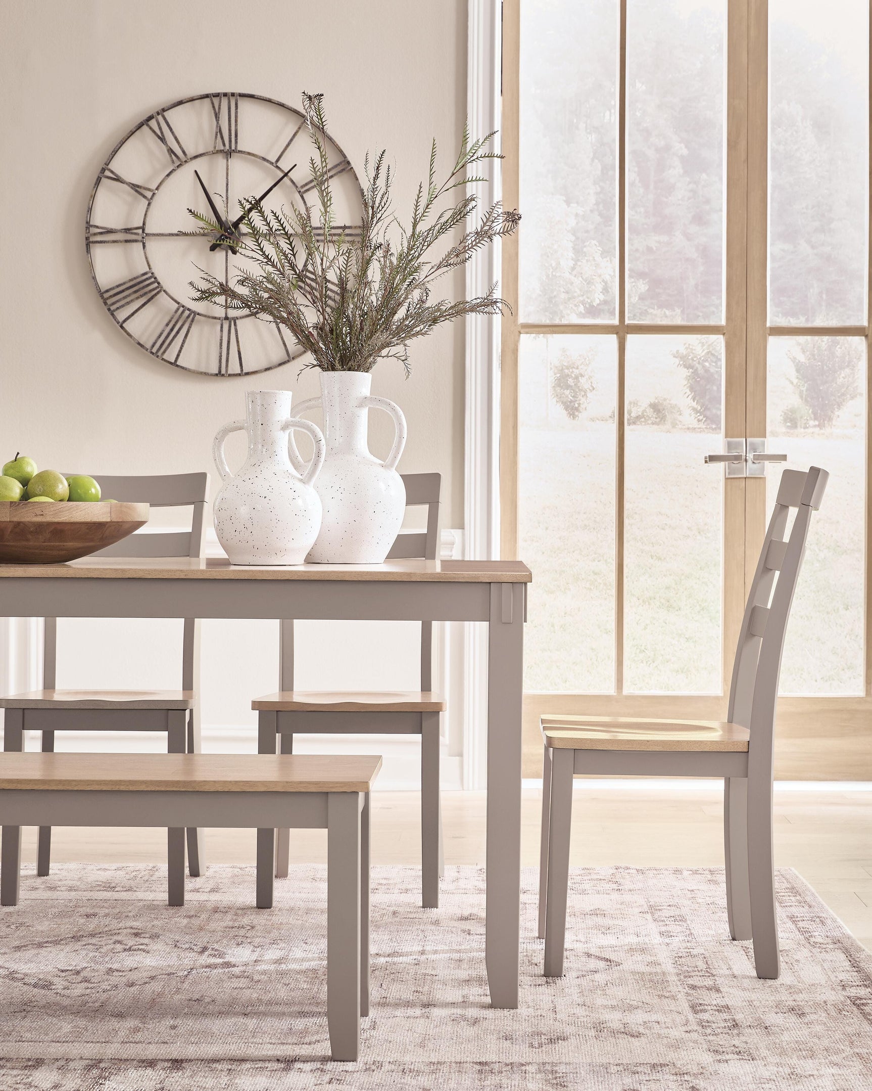 Harperfeld Natural/Gray Dining Table and 4 Chairs and Bench (Set of 6)