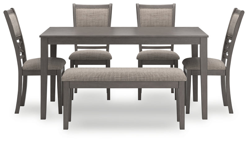 Wrenning Gray Dining Table and 4 Chairs and Bench (Set of 6) - Ornate Home