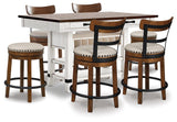 Valebeck White Counter Height Dining Table and 6 Barstools (Online Special Price)