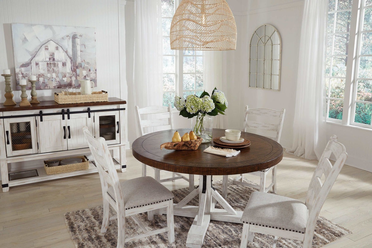 Valebeck White & Brown Round Dining Table - Ornate Home