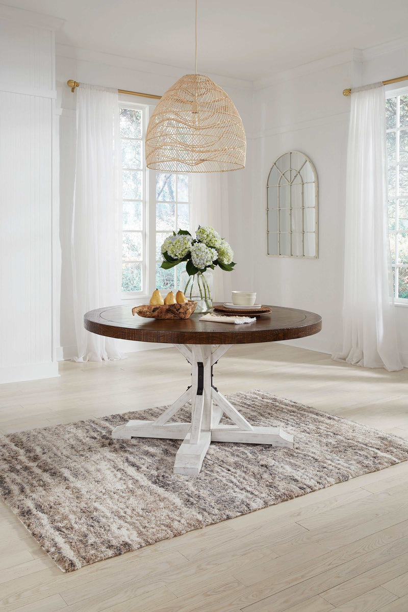 Valebeck White & Brown Round Dining Table - Ornate Home