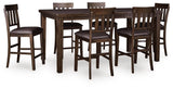 Haddigan Dark Brown Counter Height Dining Table and 6 Barstools