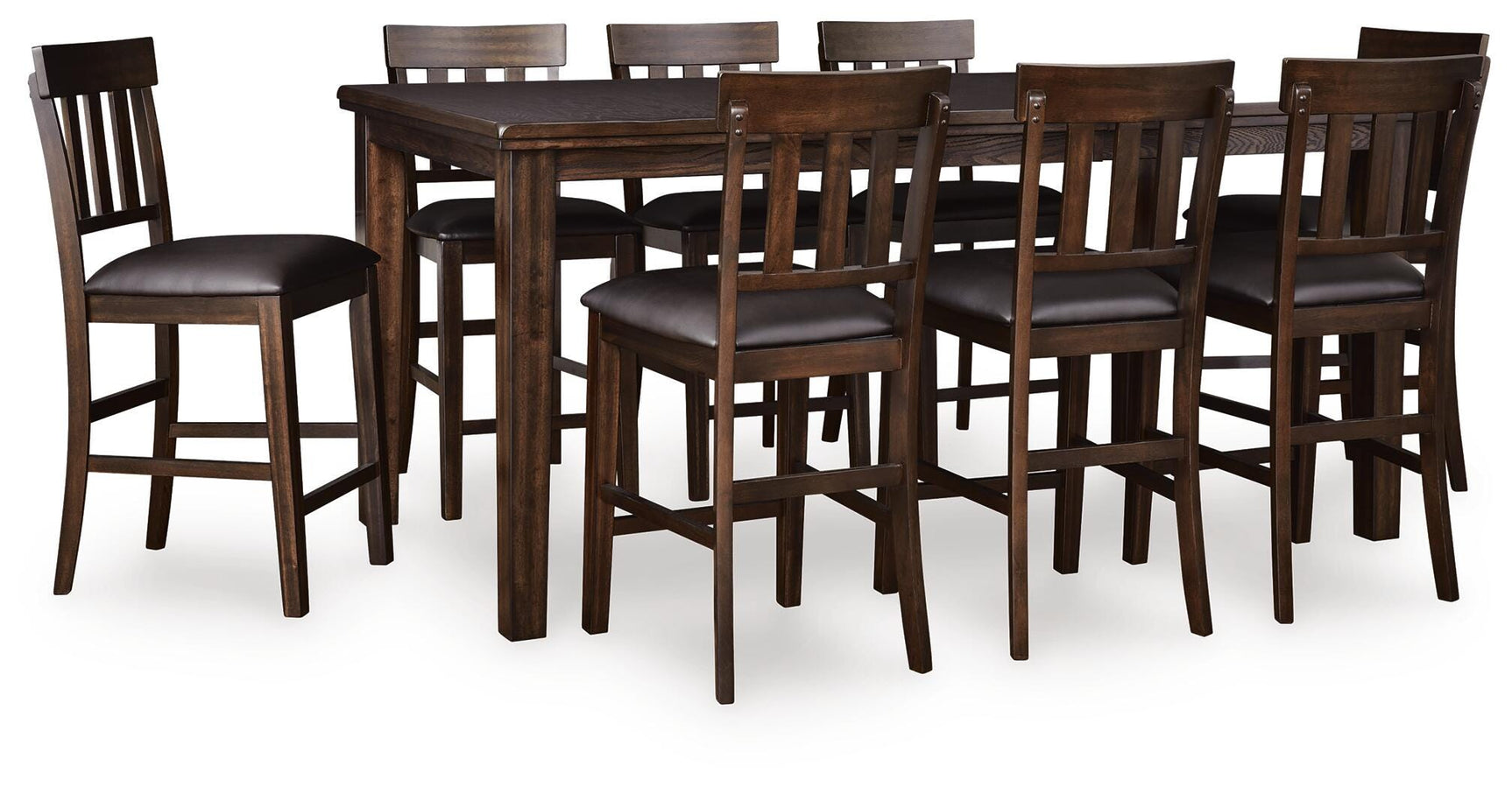 Haddigan Dark Brown Counter Height Extension Table and 8 Barstools
