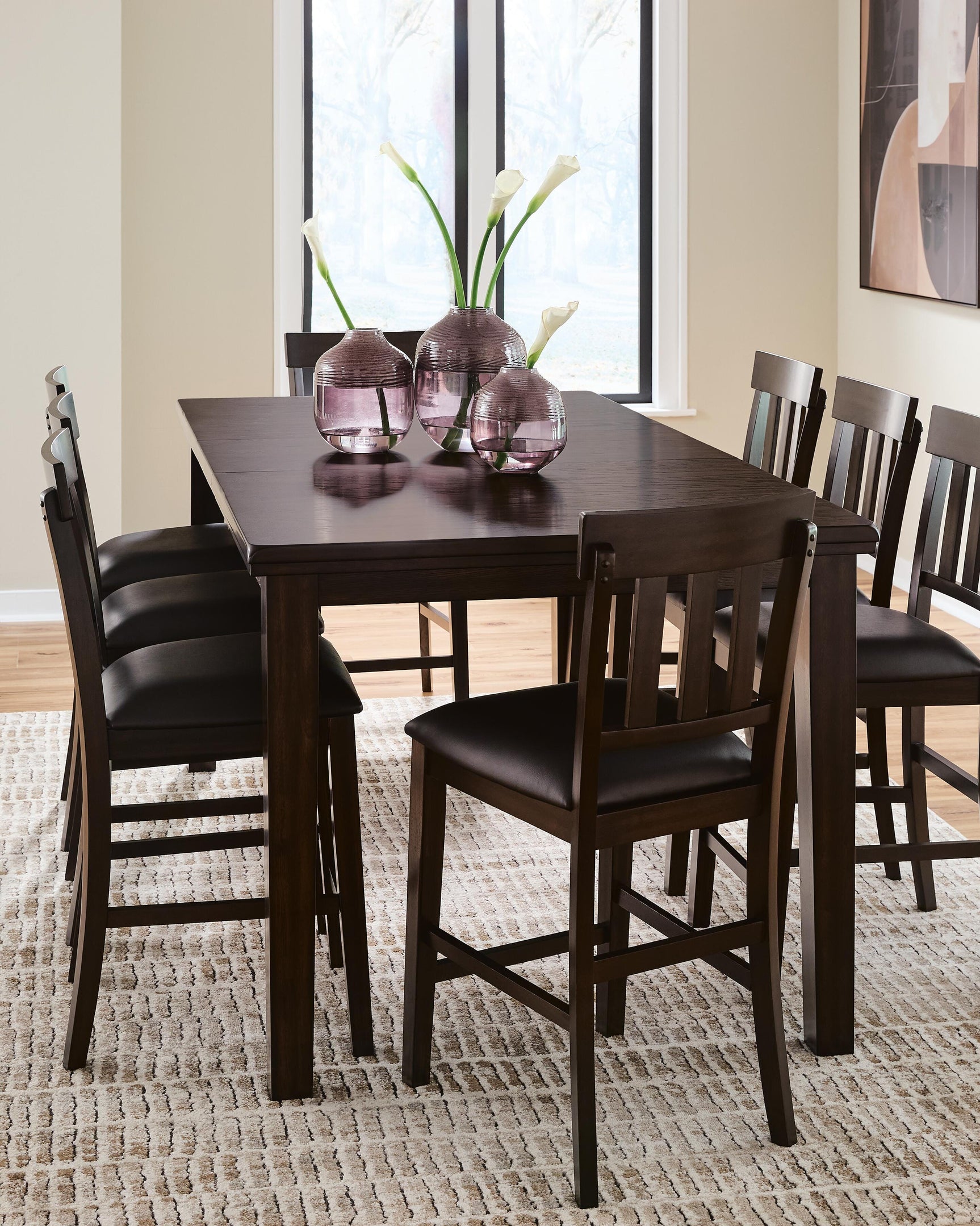 Haddigan Dark Brown Counter Height Dining Table and 6 Barstools