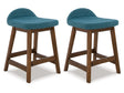 Lyncott Blue/Brown Counter Height Bar Stool (Set of 2) - Ornate Home