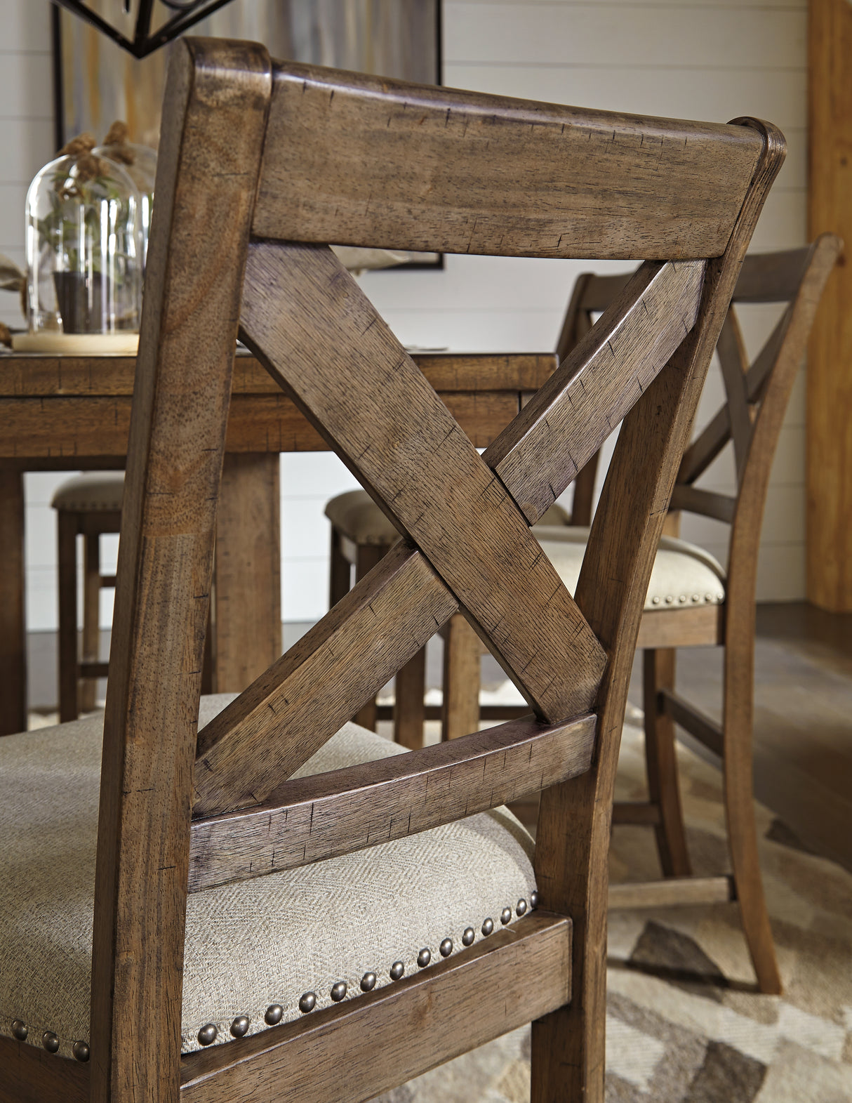 Moriville Grayish Brown Counter Height Dining Table with 4 Barstools and Bench - Ornate Home