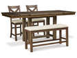 Moriville Beige Counter Height Dining Table and 2 Barstools and Bench - Ornate Home