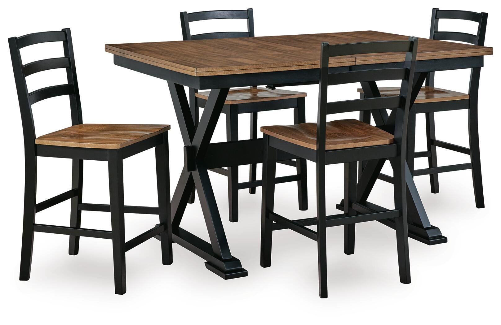 Wildenauer Brown/Black Counter Height Extension Dining Table and 4 Barstools (Online Special Price)