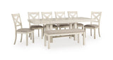 Robbinsdale Antique White Dining Table, 6 Chairs and Bench