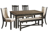 Tyler Creek Black/Gray Dining Table with 4 Chairs and Bench - Ornate Home