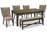 Tyler Creek Black/Grayish Brown Dining Table and 4 Chairs with Bench - Ornate Home