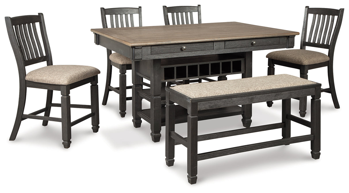 Tyler Creek Black/Gray Counter Height Dining Table and 4 Barstools and Bench - Ornate Home