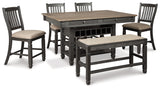 Tyler Creek Black/Gray Counter Height Dining Table and 4 Barstools and Bench - Ornate Home