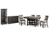 Tyler Creek Black/Grayish Brown Counter Height Table with 4 Barstools, Server and Display Cabinet - Ornate Home