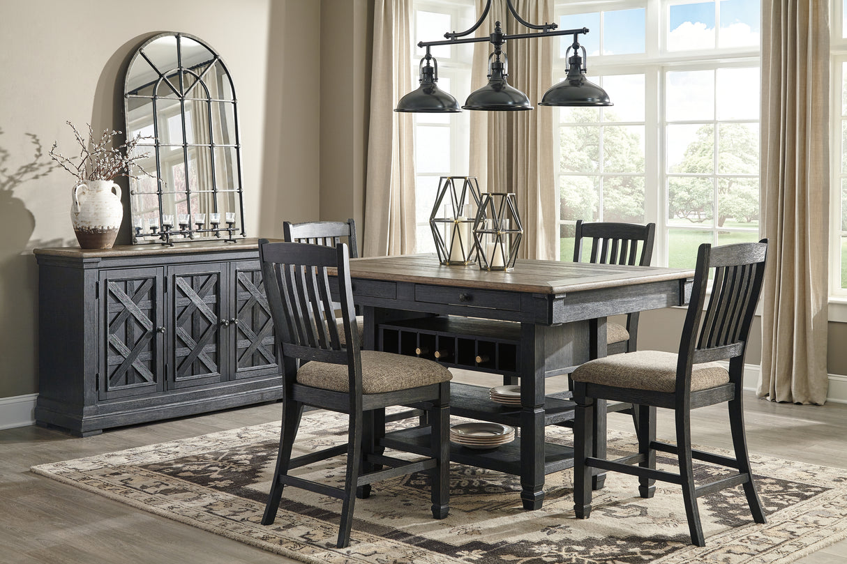 Tyler Creek Black/Grayish Brown Counter Height Table with 4 Barstools, Server and Display Cabinet - Ornate Home