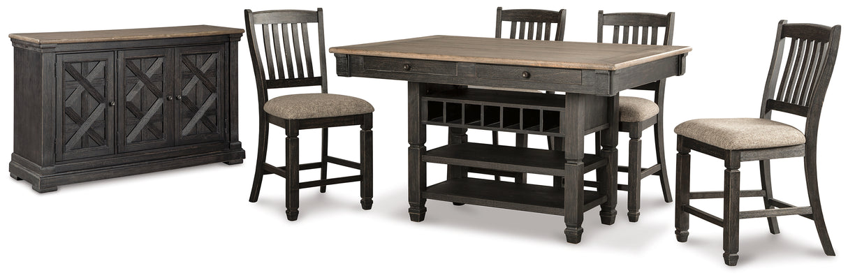 Tyler Creek Black/Grayish Brown Counter Height Dining Table and 4 Barstools with Server - Ornate Home