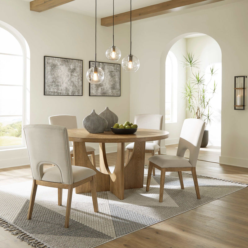 Dakmore Brown & Linen Round Dining Room Set / 5pc - Ornate Home
