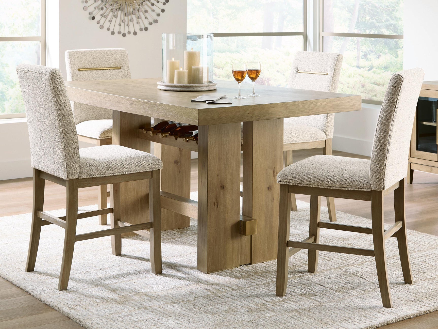 Lasinger Light Brown Counter Height Dining Table and 4 Barstools