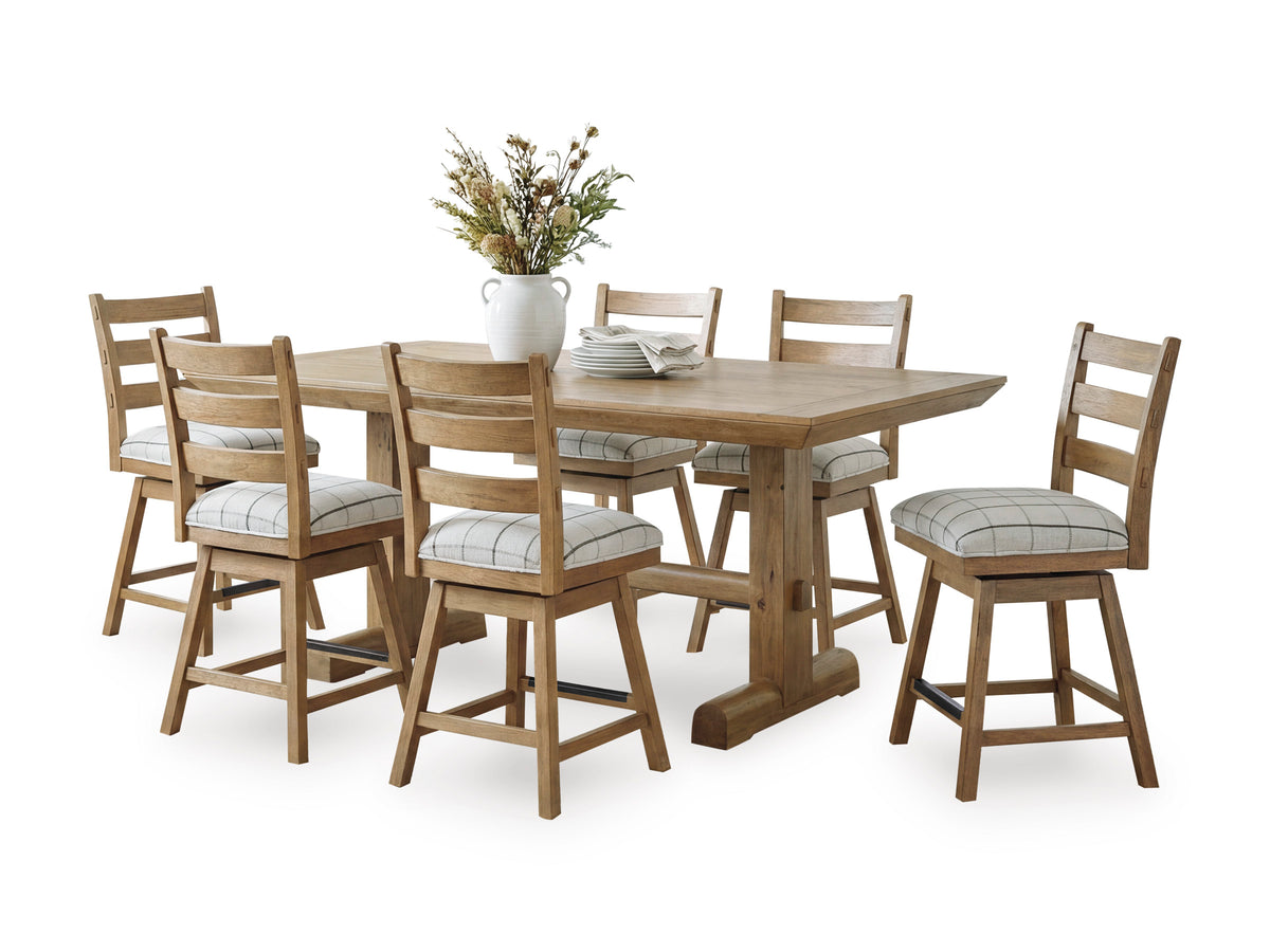 Ridgester Light Brown Counter Height Dining Table and 6 Barstools