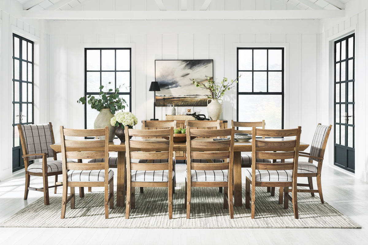Ridgester Light Brown Extension Dining Table, 2 Arm Chairs and 8 Side Chairs