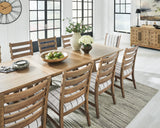 Ridgester Light Brown Extension Dining Table, 2 Arm Chairs and 8 Side Chairs