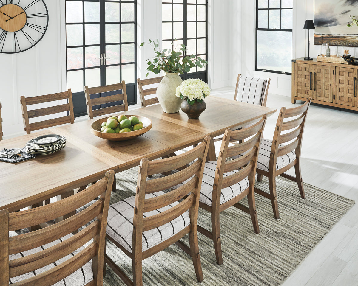 Ridgester Light Brown Extension Dining Table, 2 Arm Chairs and 8 Side Chairs