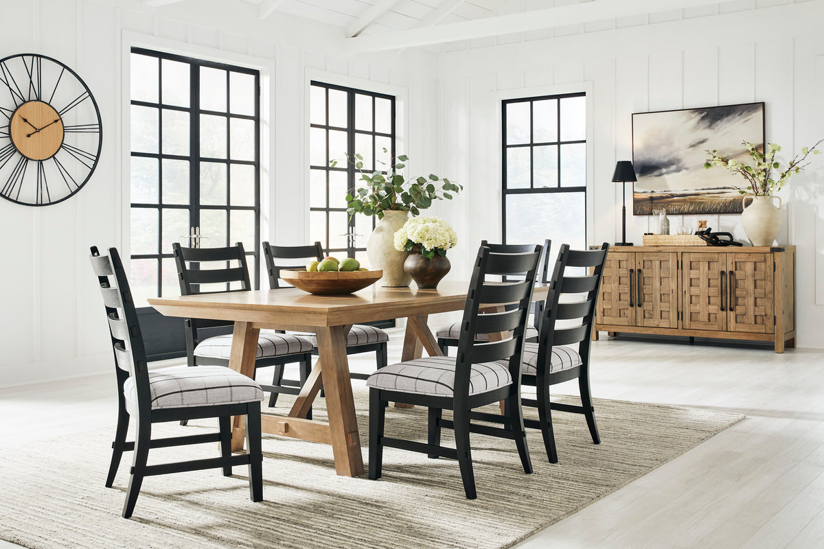 Ridgester Beige/Black/Light Brown Extension Dining Table and 6 Side Chairs