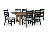 Ridgester Beige/Black/Light Brown Extension Dining Table and 6 Side Chairs