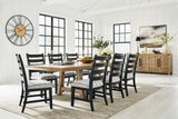 Ridgester Beige/Black/Light Brown Extension Dining Table and 8 Side Chairs