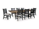 Ridgester Beige/Black/Light Brown Extension Dining Table and 8 Side Chairs