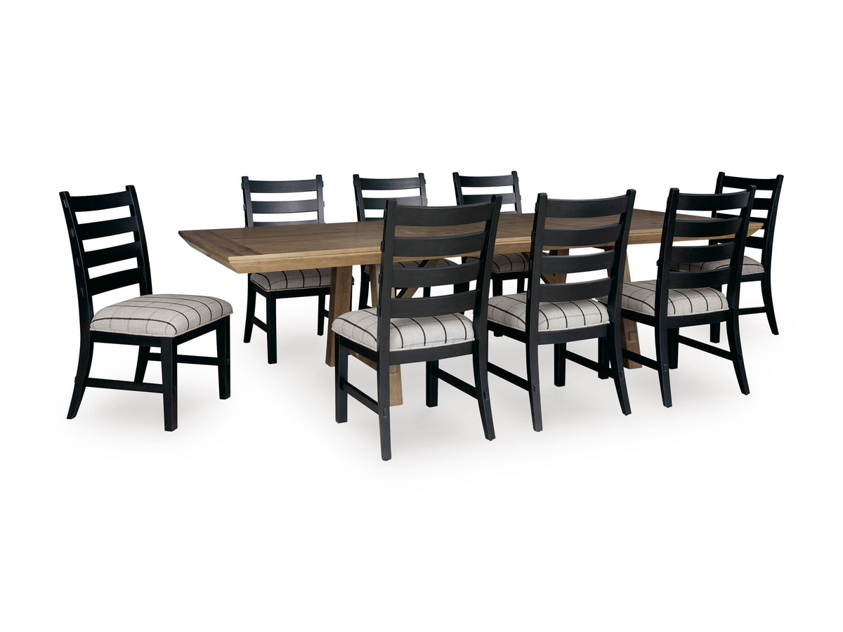 Ridgester Beige/Black/Light Brown Extension Dining Table and 8 Side Chairs