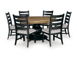 Ridgester Beige/Black/Light Brown Round Dining Table and 6 Chairs