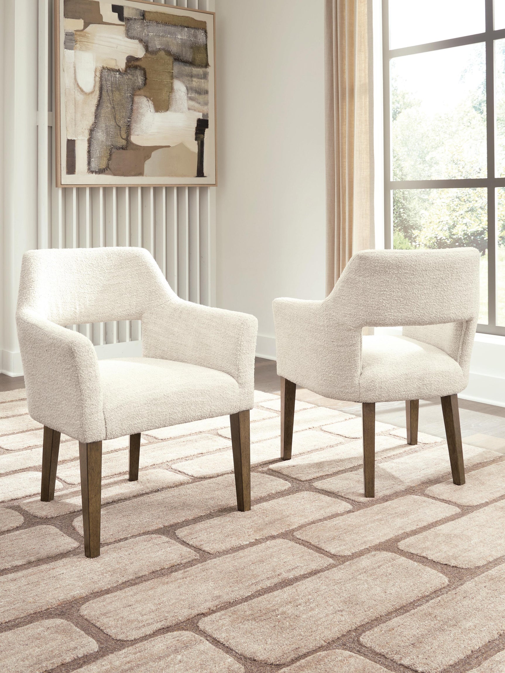 Marxmore Beige/Brown Dining UPH Arm Chair (Set of 2)