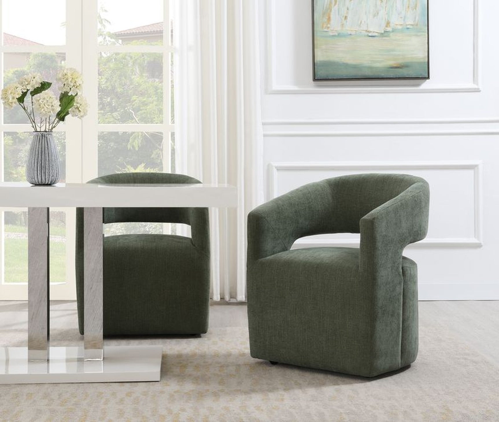 Libni Green Arm Chair w/Swivel Casters