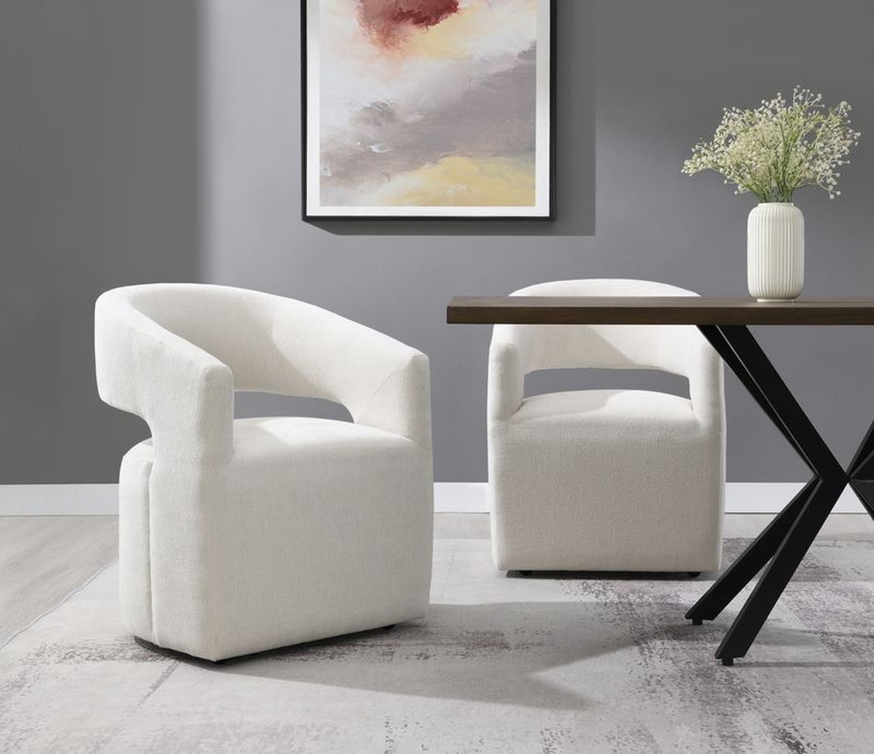 Libni Cream Arm Chair w/Swivel Casters