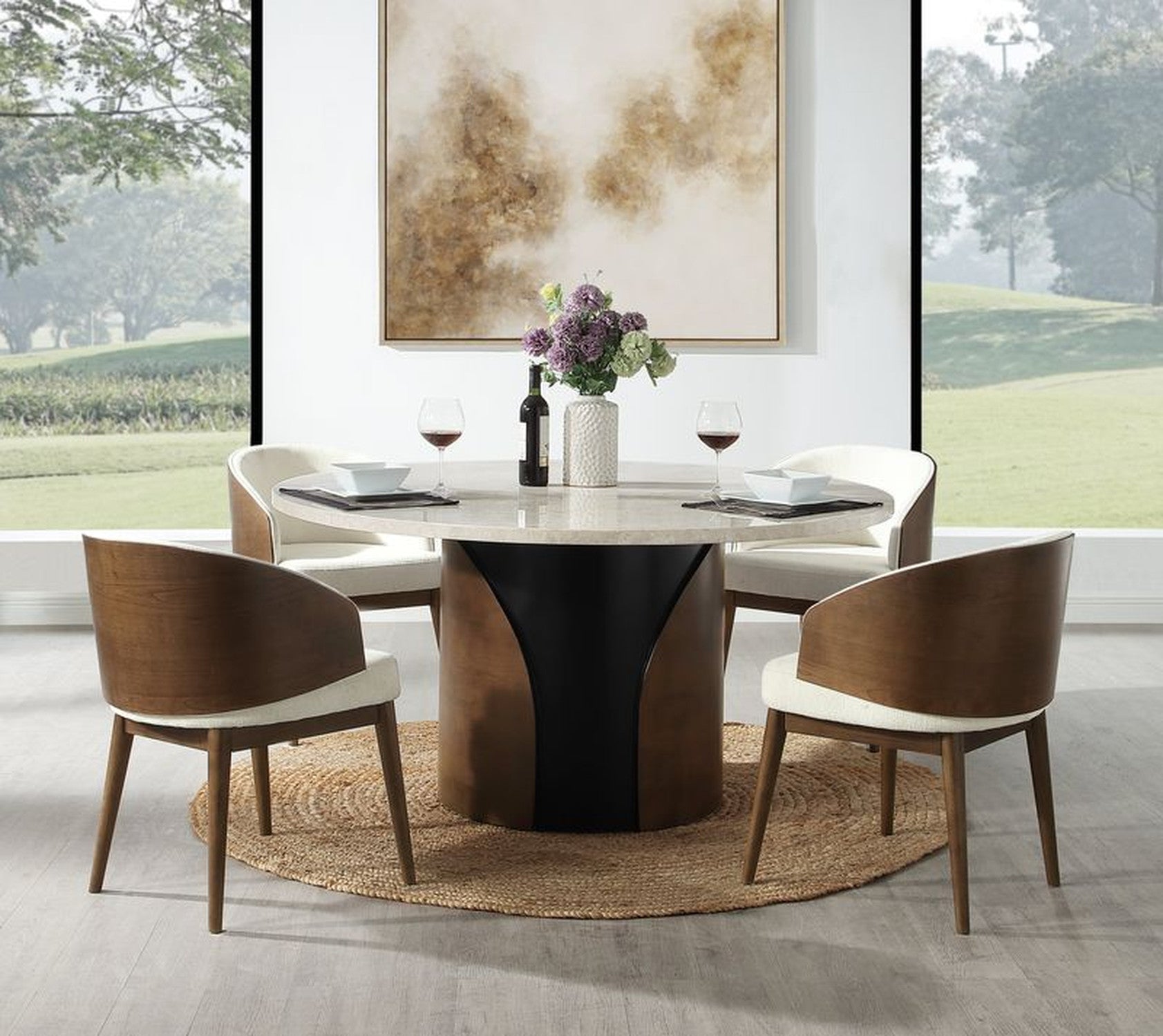 Rufina Beige/Walnut Arm Chair (Set of 2)