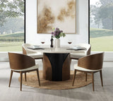 Rufina Natural Marble Top/Walnut Round Dining Table