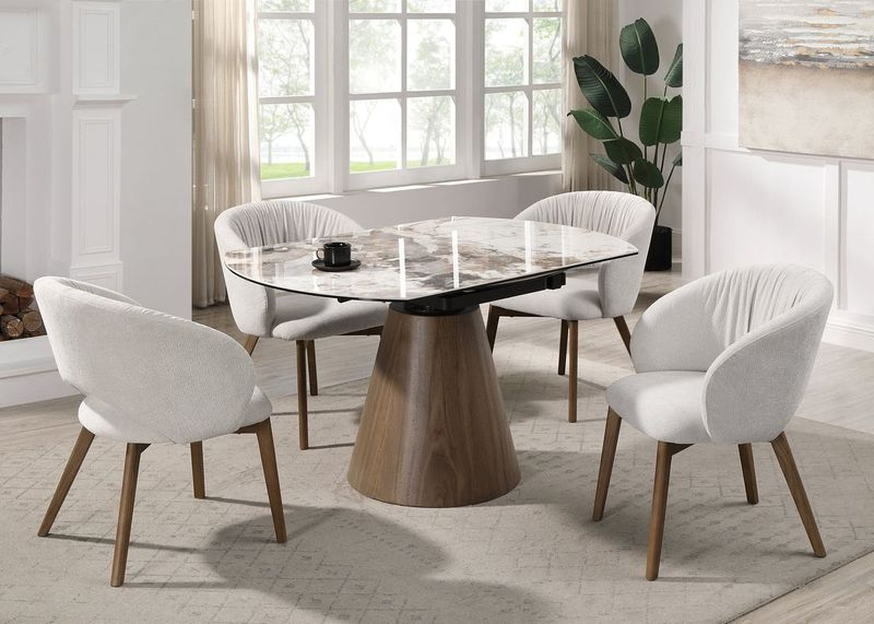 Eada Beige/Walnut Dining Table w/Ceramic Top