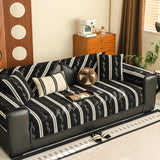 Non-Slip Sofa Cover with Thick Chenille Texture Woven Stripe Couch Protector Throw