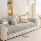 Soft Chenille Sectional Sofa Cover with Pom Pom Trim – Non-Slip Couch Protector
