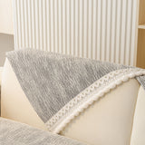 Soft Chenille Sectional Sofa Cover with Pom Pom Trim – Non-Slip Couch Protector