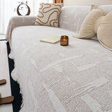 Chenille Sofa Cover Throw Blanket, Woven Textured Minimalist Wabi-Sabi Couch Cover