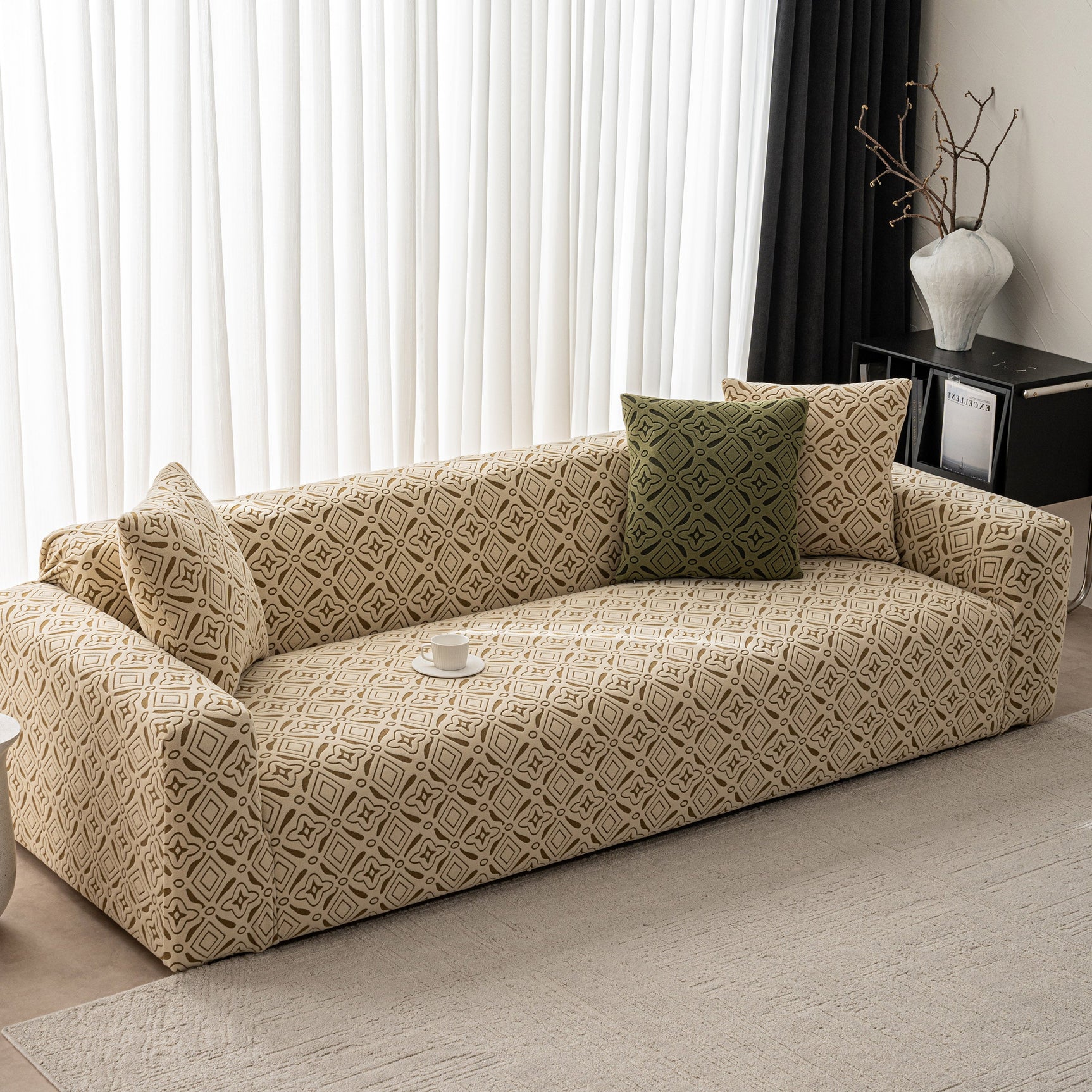 3D Jacquard Geometric Sofa Cover, High Stretch Soft Polar Fleece Slipcover for Couch