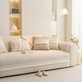 Soft Chenille Sectional Sofa Cover with Pom Pom Trim – Non-Slip Couch Protector