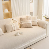 Soft Chenille Sectional Sofa Cover with Pom Pom Trim – Non-Slip Couch Protector