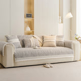 Soft Chenille Sectional Sofa Cover with Pom Pom Trim – Non-Slip Couch Protector