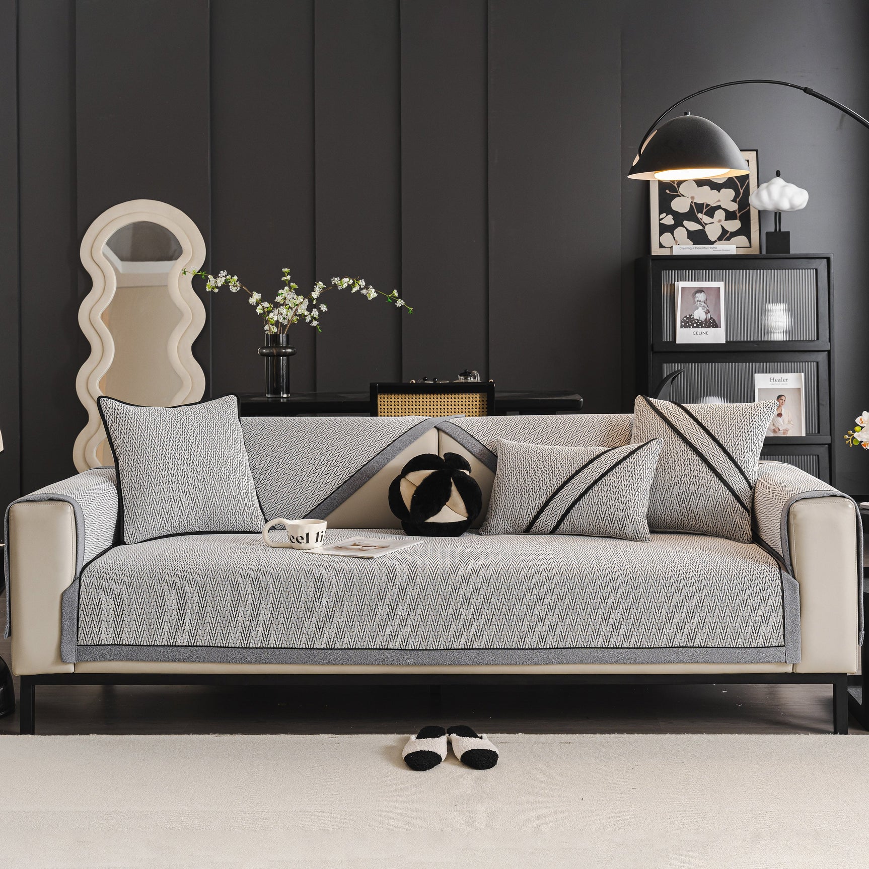 Herringbone Couch Protector for Pets, Non-Slip Washable Sectional Couch Covers