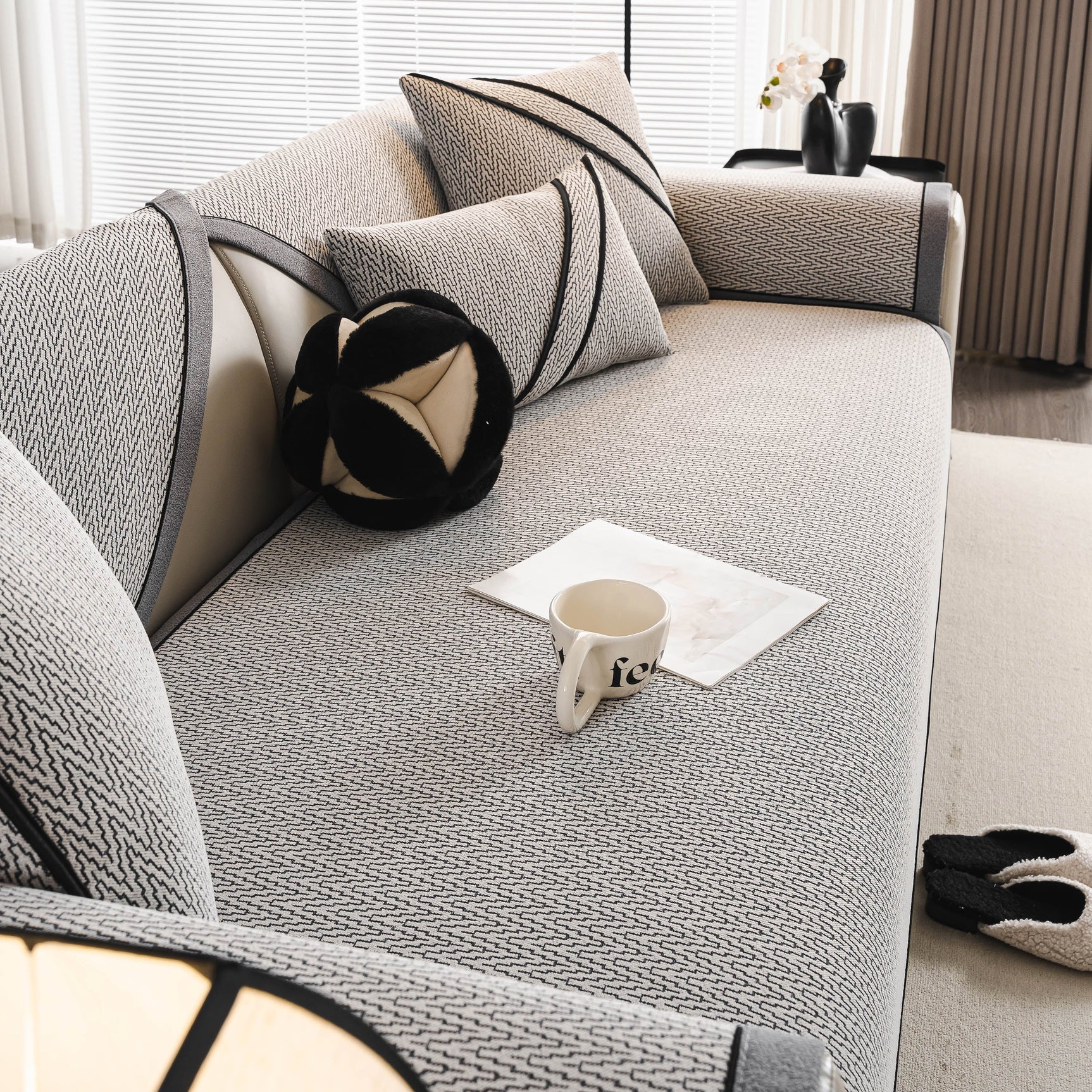 Herringbone Couch Protector for Pets, Non-Slip Washable Sectional Couch Covers